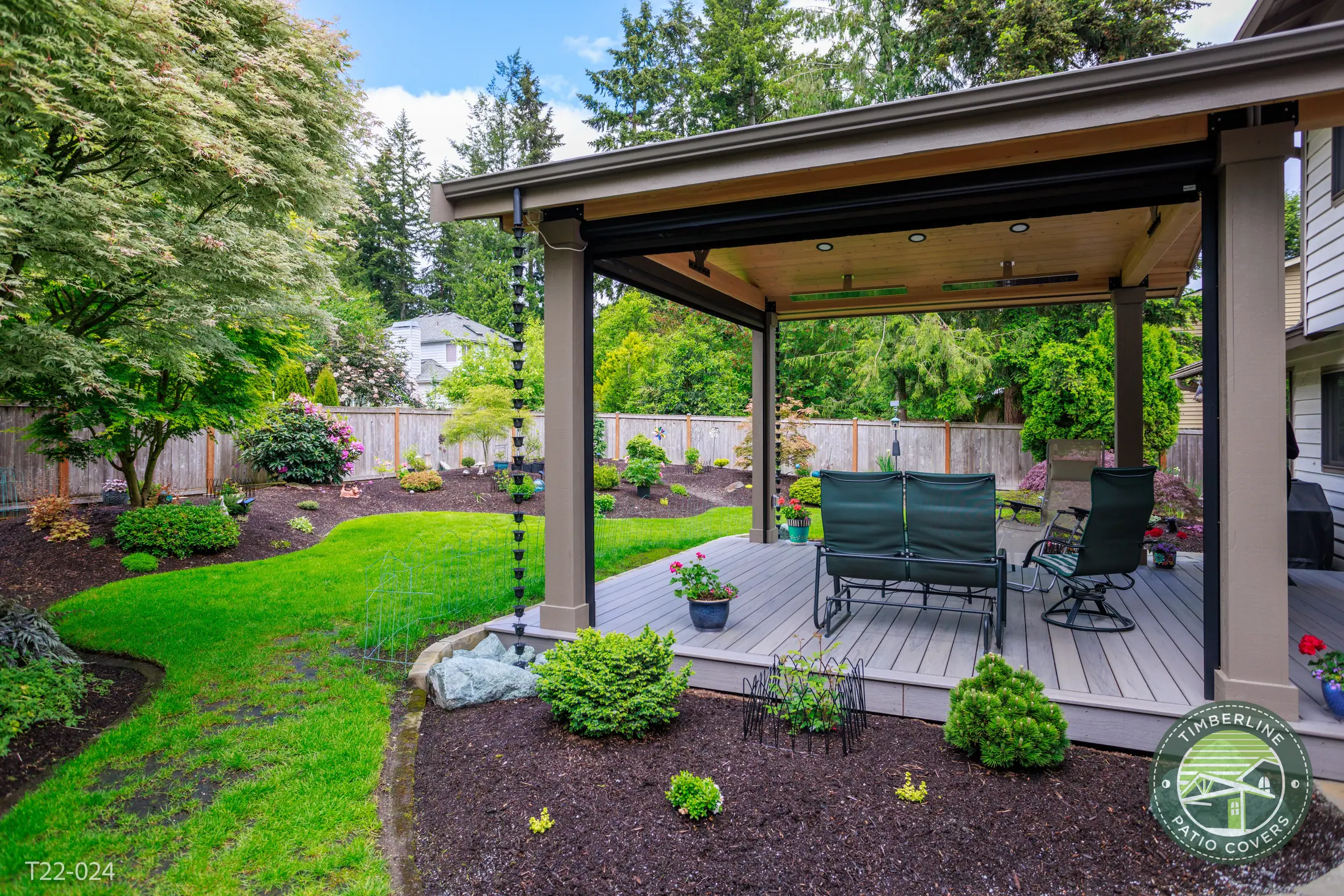 Custom Timberline patio cover over an outdoor living space