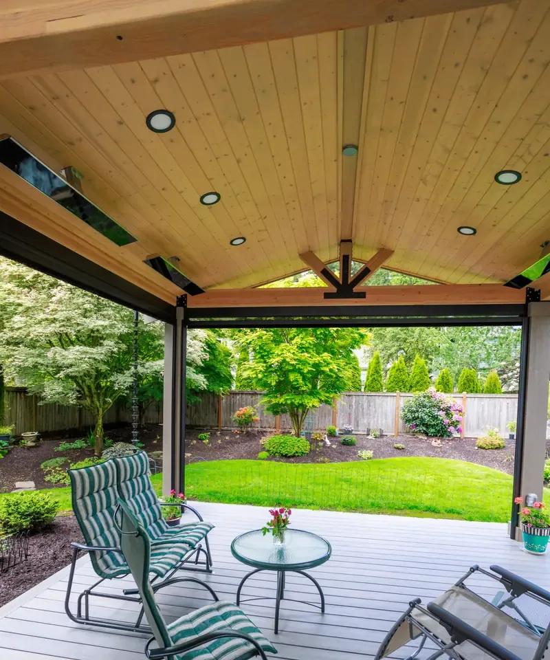 Timberline patio cover with recessed lighting