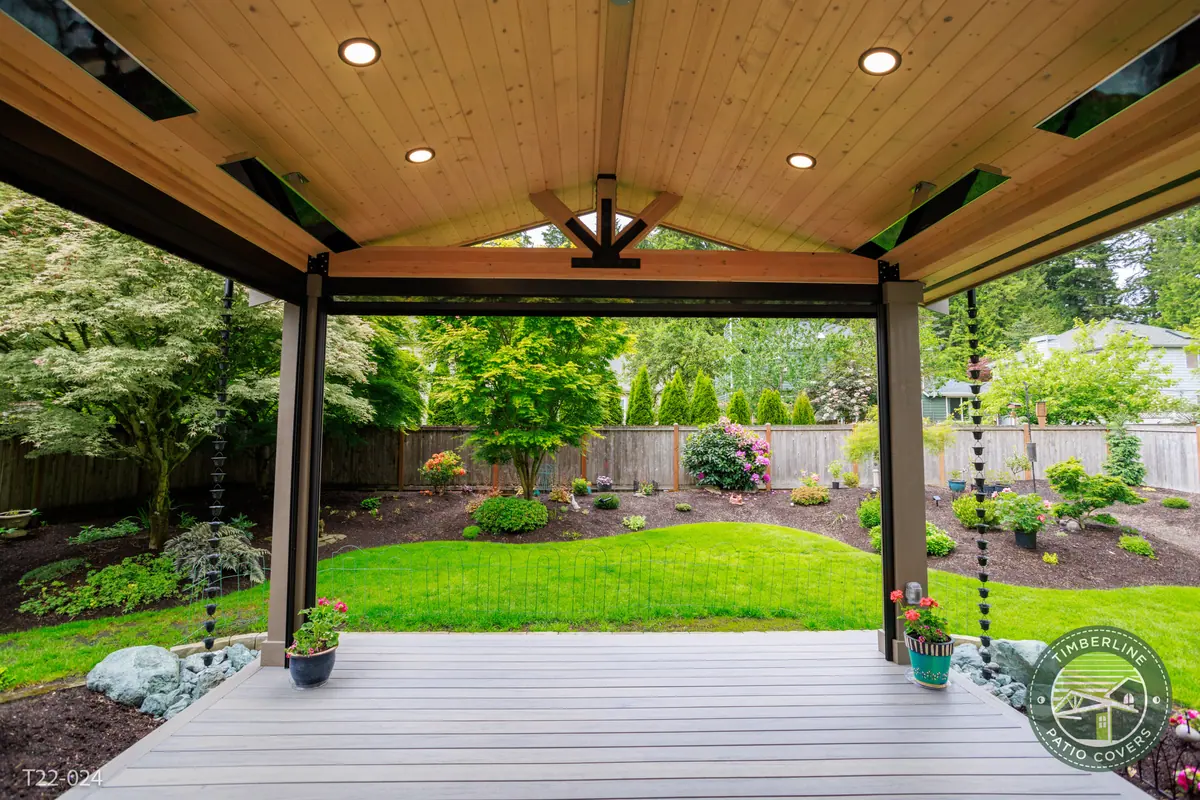 Multi-level composite deck with a custom patio cover